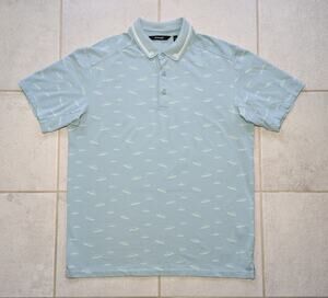 Radmor Men's Large Polo Golf Shirt UFO Print All Over Print Light Blue Stretch